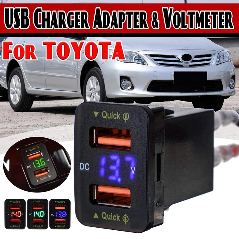 Chargeur rapide de voiture pour Toyota Hiace Prado, adaptateur USB pour touristes, voltmètre à affichage numérique, QC3.0, 22x44mm, 36W