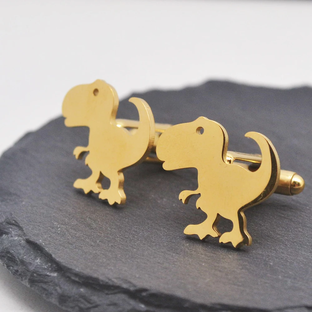 

Minimalist Style Metal Dinosaur Cufflinks, Stainless Steel Mini Dinosaur Jewelry as a Gift For Friends