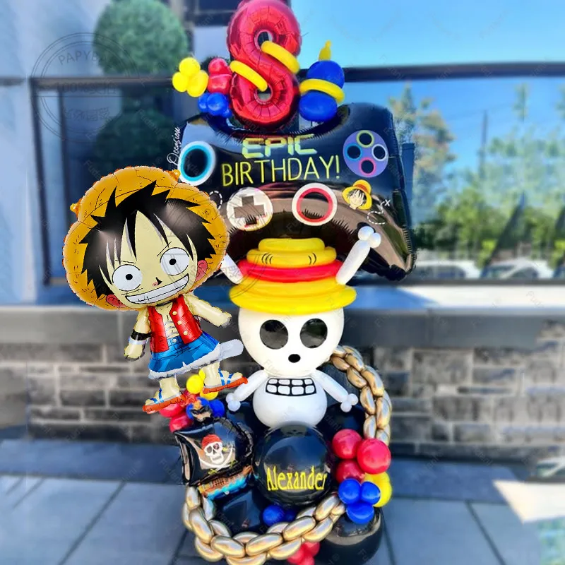 69 peças uma peça macaco d. Luffy filme de alumínio console de jogos navio pirata número vermelho globos decoração de festa de aniversário presente de chá de bebê