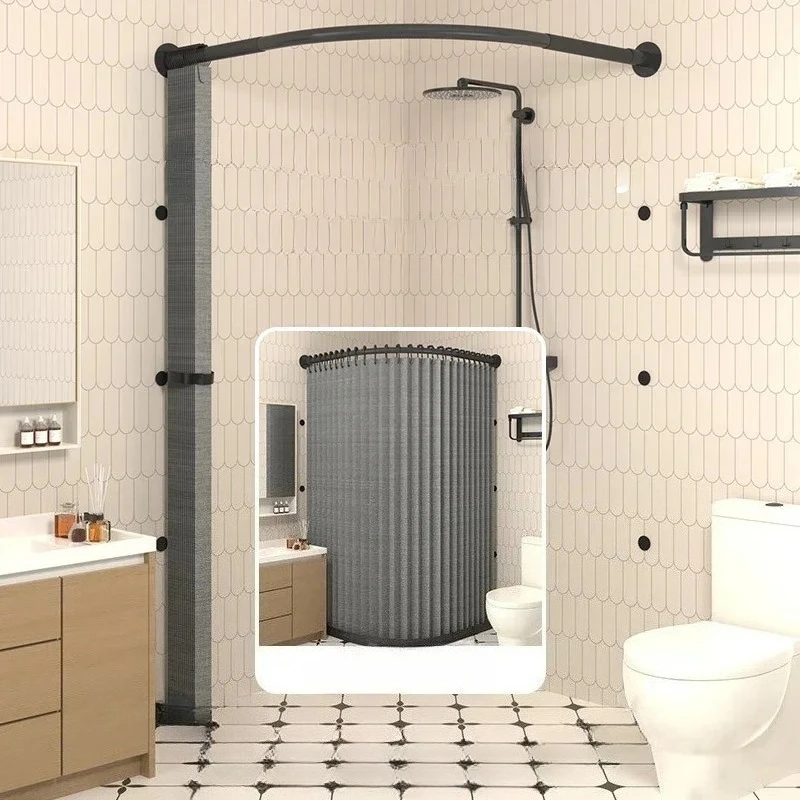 Mildew-proof Waterproof Toilet Non-porous Corner Magnetic Folding Invisible Shower Curtain Thickened Shower Partition Screen