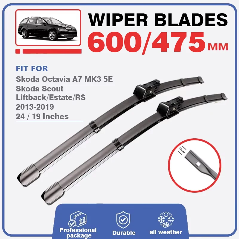 Car Front Rear Wiper Blades for Skoda Octavia 3 A7 5E MK3 2013-2019 RS Accessories Windscreen Window Windshield Glasses Stickers