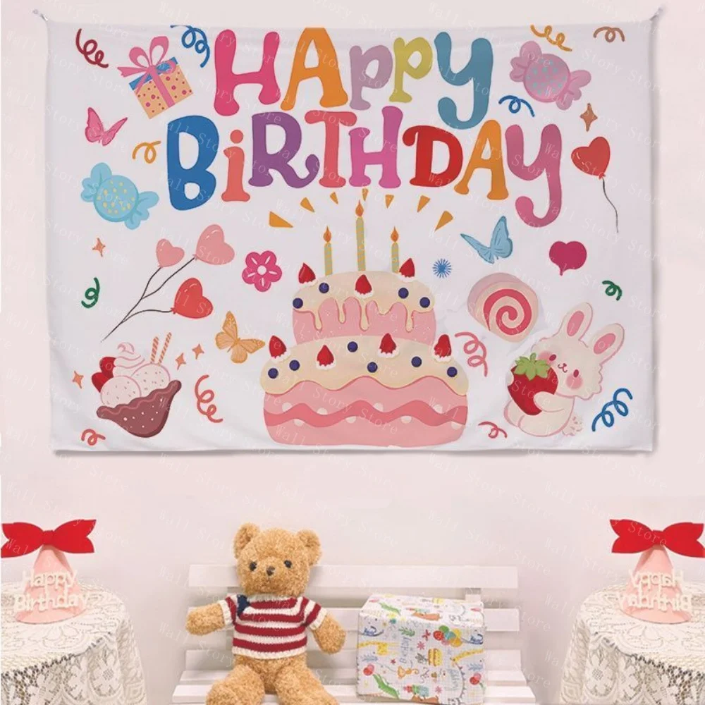 Happy birthday Tapestry  Cute cartoon for boys and girls Tapestry party decoration Tapestry Living Room Tapestry Arcade Tapestry