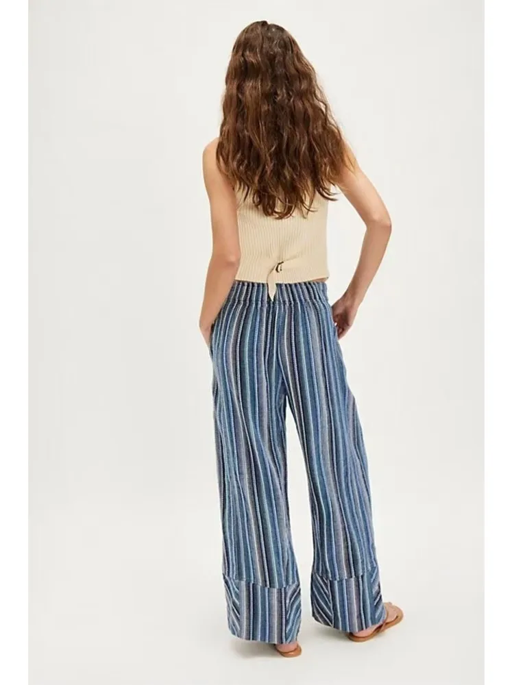 Woman's Fashion Color Striped Printed Pant Spring Versatile Elastic Waist Loose Trousers Ladies Autumn Hot Style Wide-leg Pants
