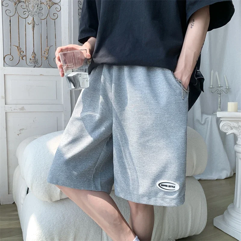 Summer Shorts Men Casual Loose Straight Shorts Male Solid Elastci Waist Shorts for Man