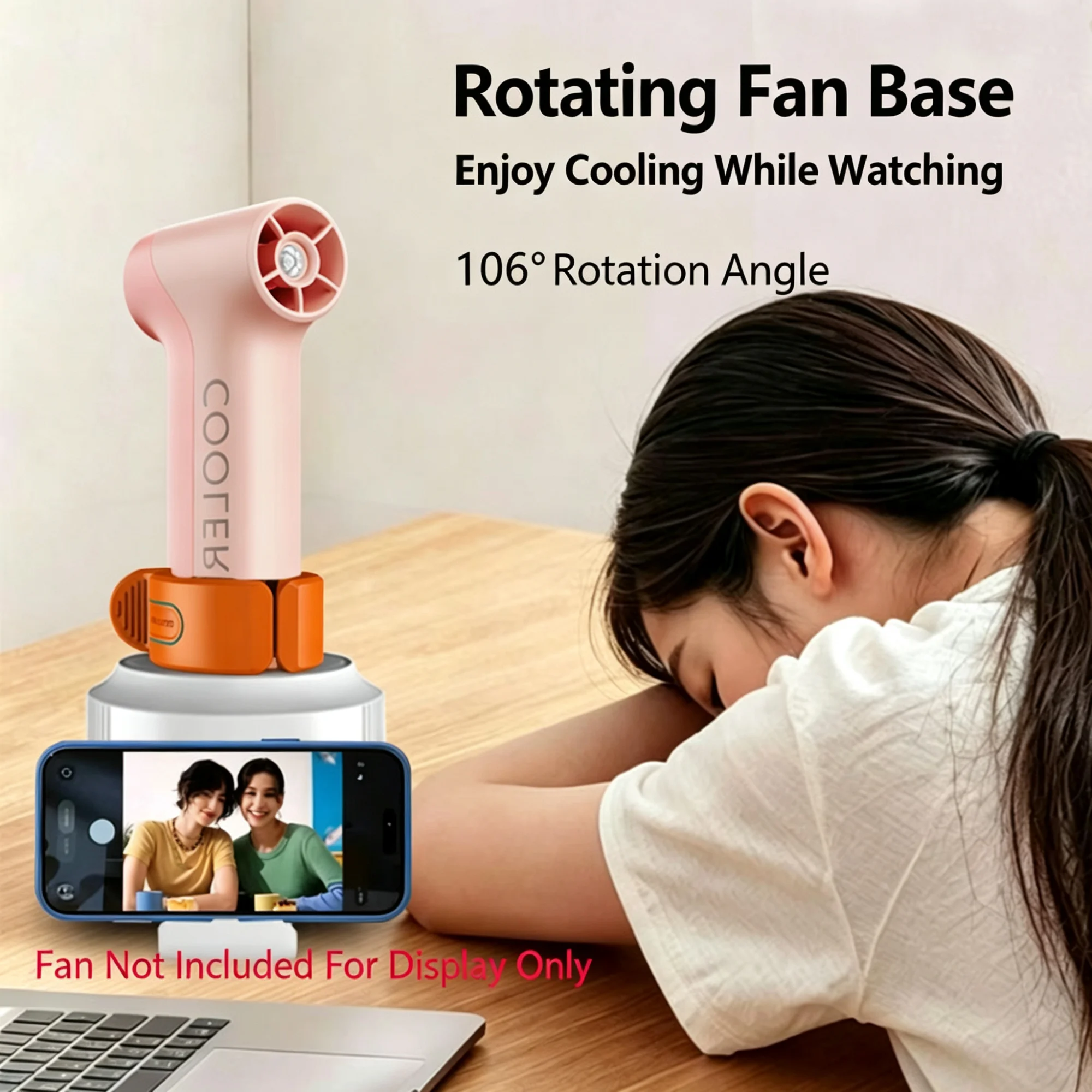 Portable Handheld Fan Swivel Base 106° Rotation Angle 2 Speed Adjustable Wide Clip Independent Switch Home Office Desk Stand