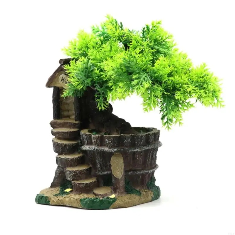 92MF Landscape Pine Tree House Landscape Fish Tanks Decorations for Aquariums Terrarium Shrimp House Ancient Ornaments