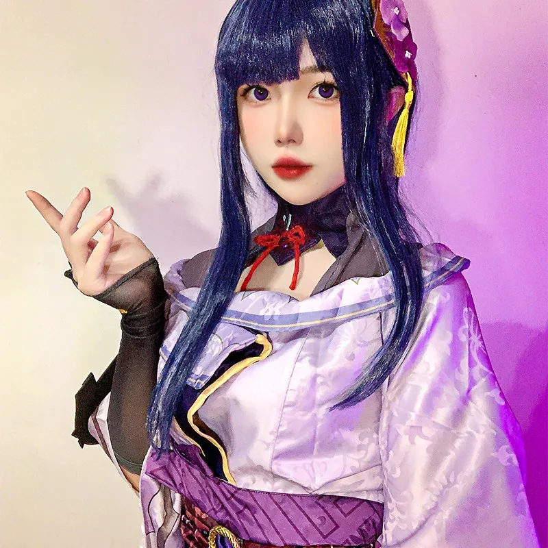 Genshin Impact Raiden Shogun Costume Cosplay Parrucca uniforme in tessuto jacquard Anime Costumi di Halloween in stile cinese per le donne Gioco
