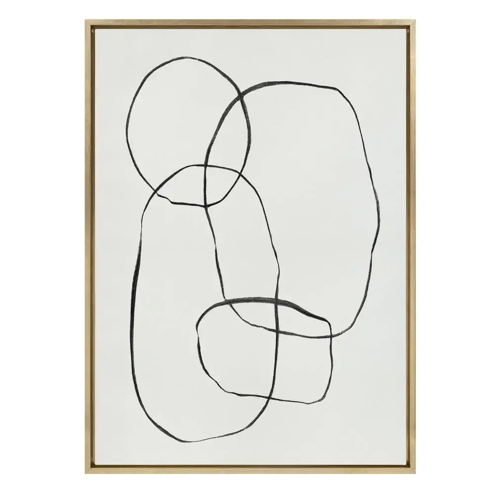 Modern Circles Framed Canvas Wall Art 28x38 Geometric Gold Abstract Print by Teju Reval USA Made & Locally Framed Easy to Hang