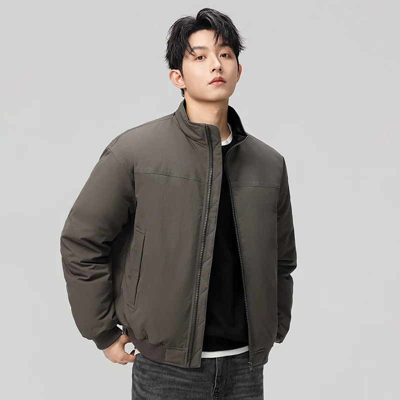

2025 Winter Men's Short Bomber Jacket Baseball Collar Aviation Workwear Style Unisex Loose Fit Thickened Warm Parka