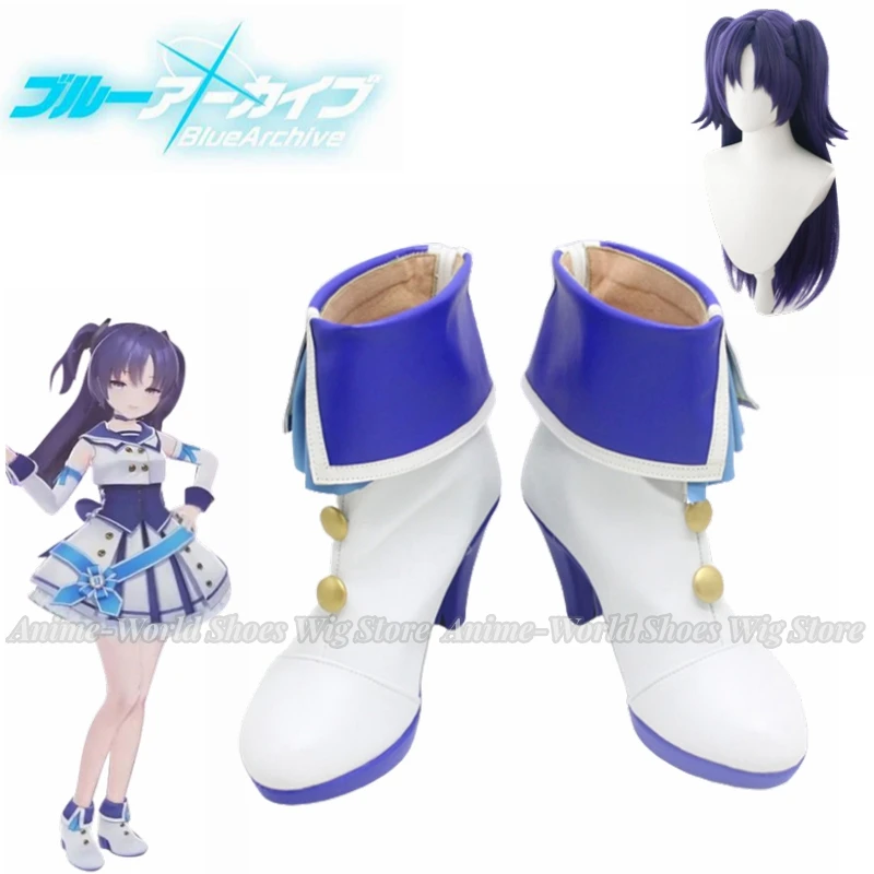 Hayase Yuuka-Chaussures de Cosplay du Jeu Blue Archive, Bottes de Carnaval d'Halloween, Perruque en PU, sur Mesure