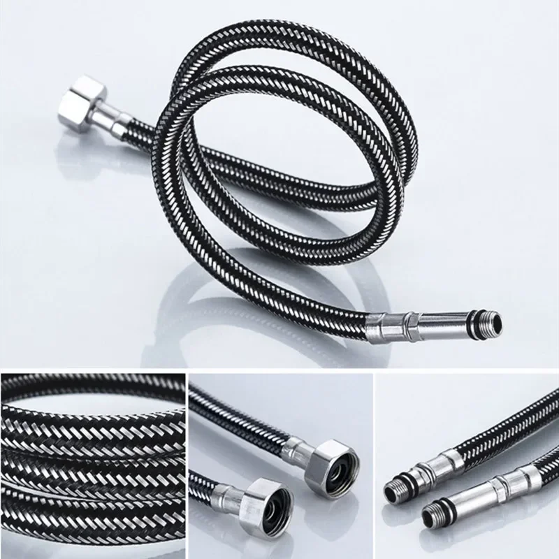 304 Stainless Steel Hot And Cold Water Faucet Inlet Pipe G1/2'' Nylon Braided Pipe Silicone Fittings Basin Faucet Sink Kitchen