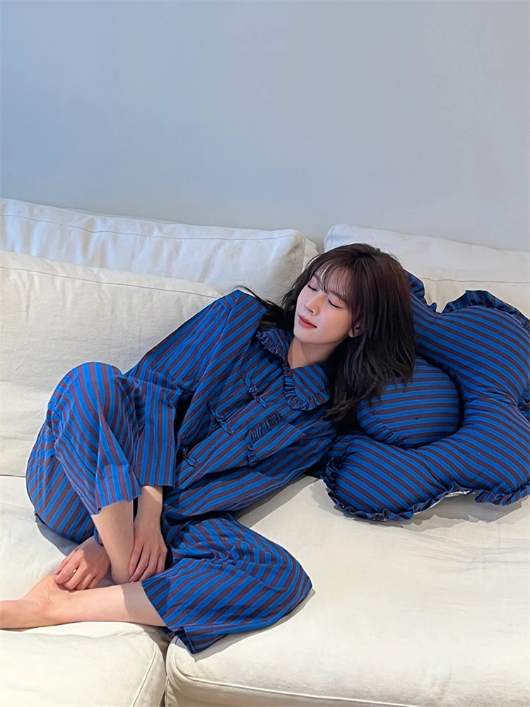 

Korean Sle Striped Spwear Women's Long Sve Long Pants Home Clothes Two-Piece Set Spring Autumn Design Loose Fit Home ...