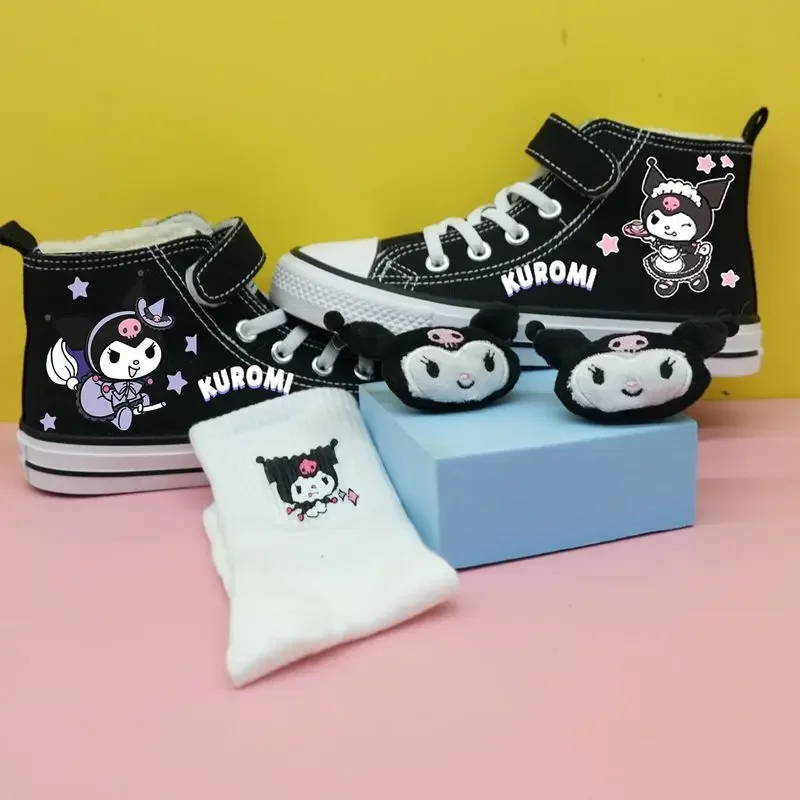 Sanrio Kuromi Kids Canvas Shoes Kawaii for Girls and Boys Sneakers High Tops Anime Cosplay Shoes Women Childrem Christmas Gits