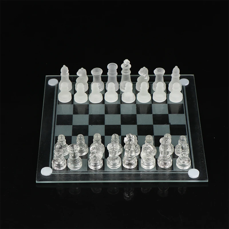 1Set Craft Crystal Glass Chess Set Acrylic Chess Board Anti-broken Elegant Glass Chess Pieces Board Game Family Chess Game