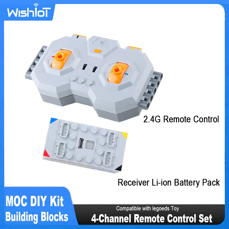 Juego de Control remoto de 4 canales, caja de batería de litio recargable MOC, herramienta de potencia multifunción, bloques de construcción de Motor de tren de coche