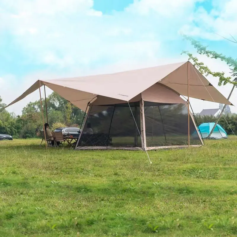 Without Poles 6*8m Large Canopy Waterproof Oxford Silver Coated Outdoor Camping Awning Sunshelter Tarp More Hanging Points new