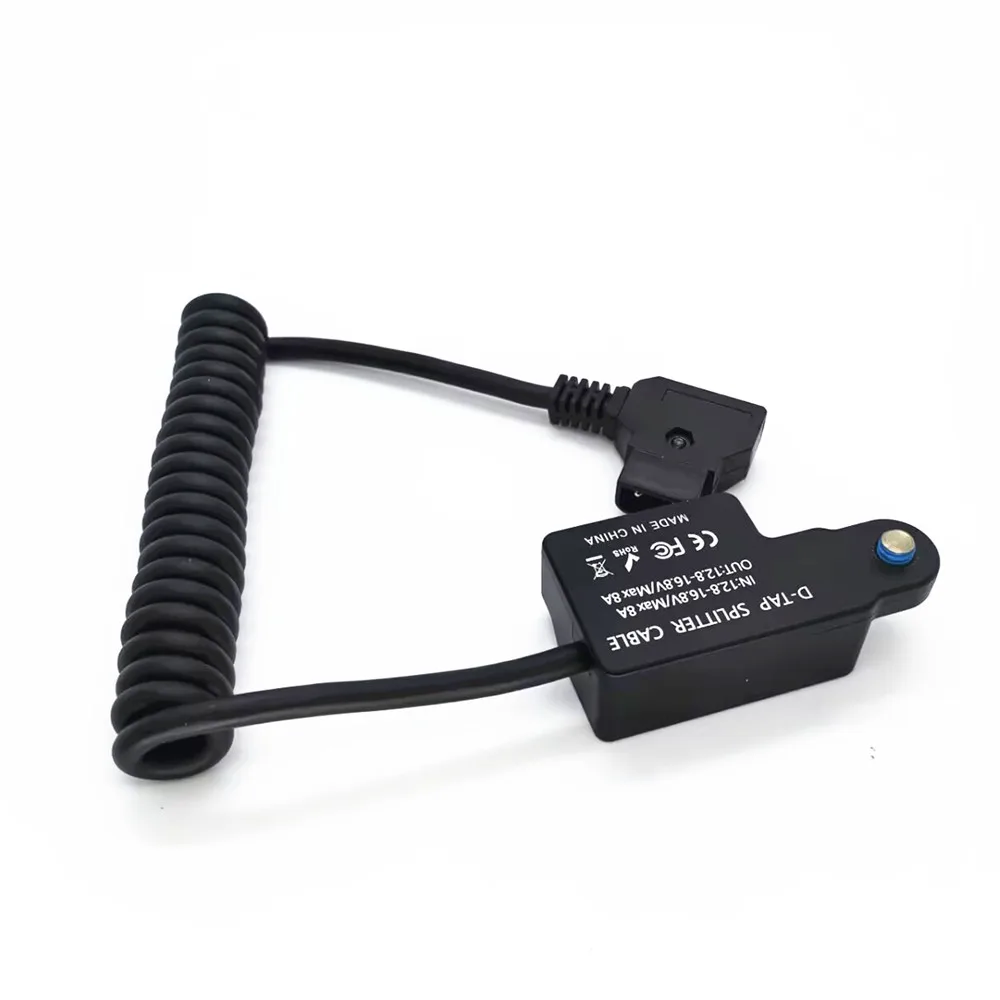 Male D-Tap Power Tap to 3 Female P-Tap Hub Extension Adapter Spring Cable with Screen for V-mount Battery & Devices