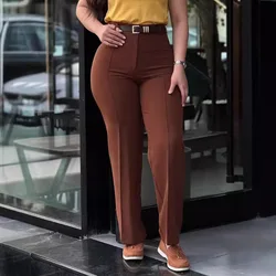 Women's Elegant High Waist Solid Pants Sprint Autumn Casual Straight Trouses Office Ladies Black Suits Pant