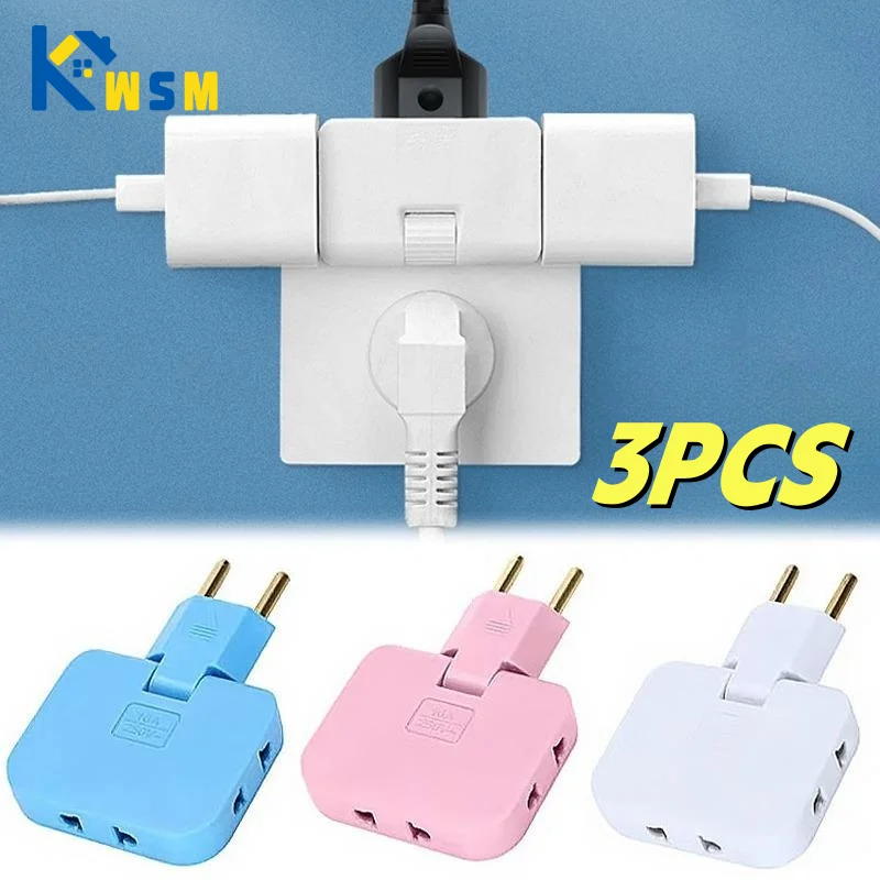 EU Plug 3 AC Outlet Power Strip Multiprise 1 Convert 3 Extension Electrical Socket 180° Rotating Fulfillment Socket AC Adapter