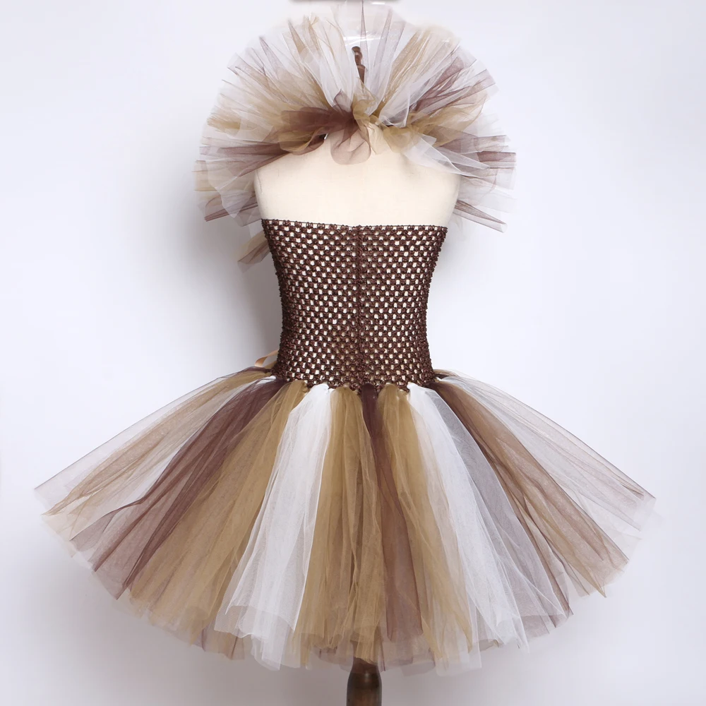 Wild Lion Mane Tutu Dress Brown Flowers Baby Girls Party Dresses Children Clothes Animal Cosplay Halloween Lion Costume for Kids