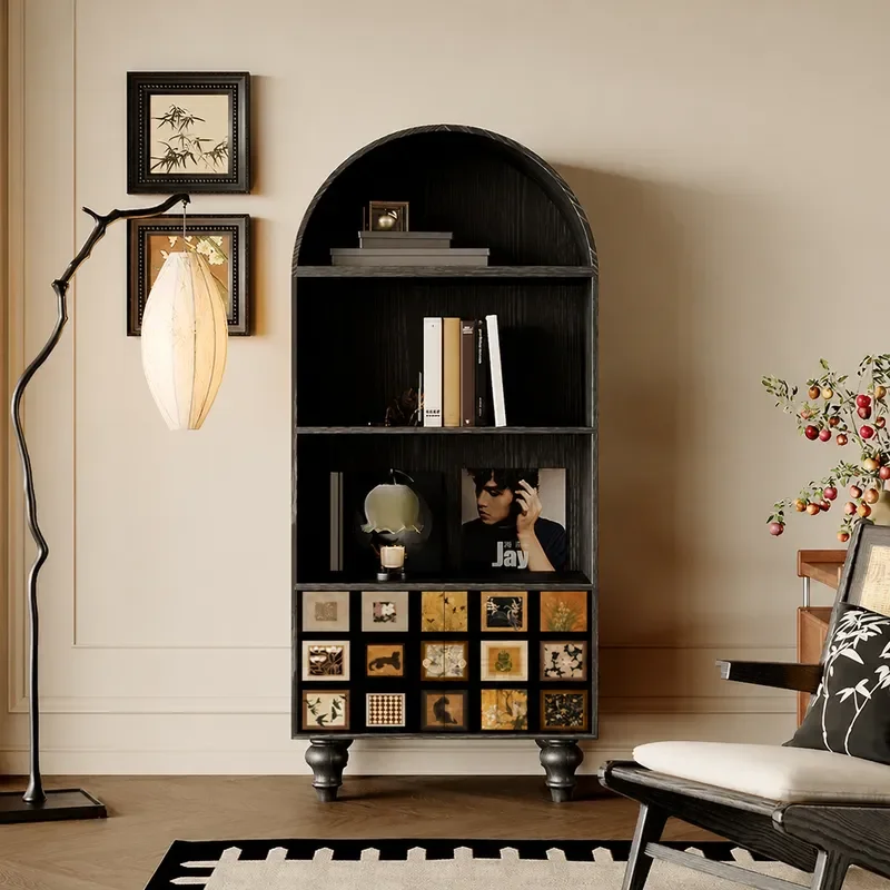 Retro Solid Wood Display Bookcase Storage Side Cabinet for Living Room Entryway Entrance Decorative Shelf Organizer Furniture