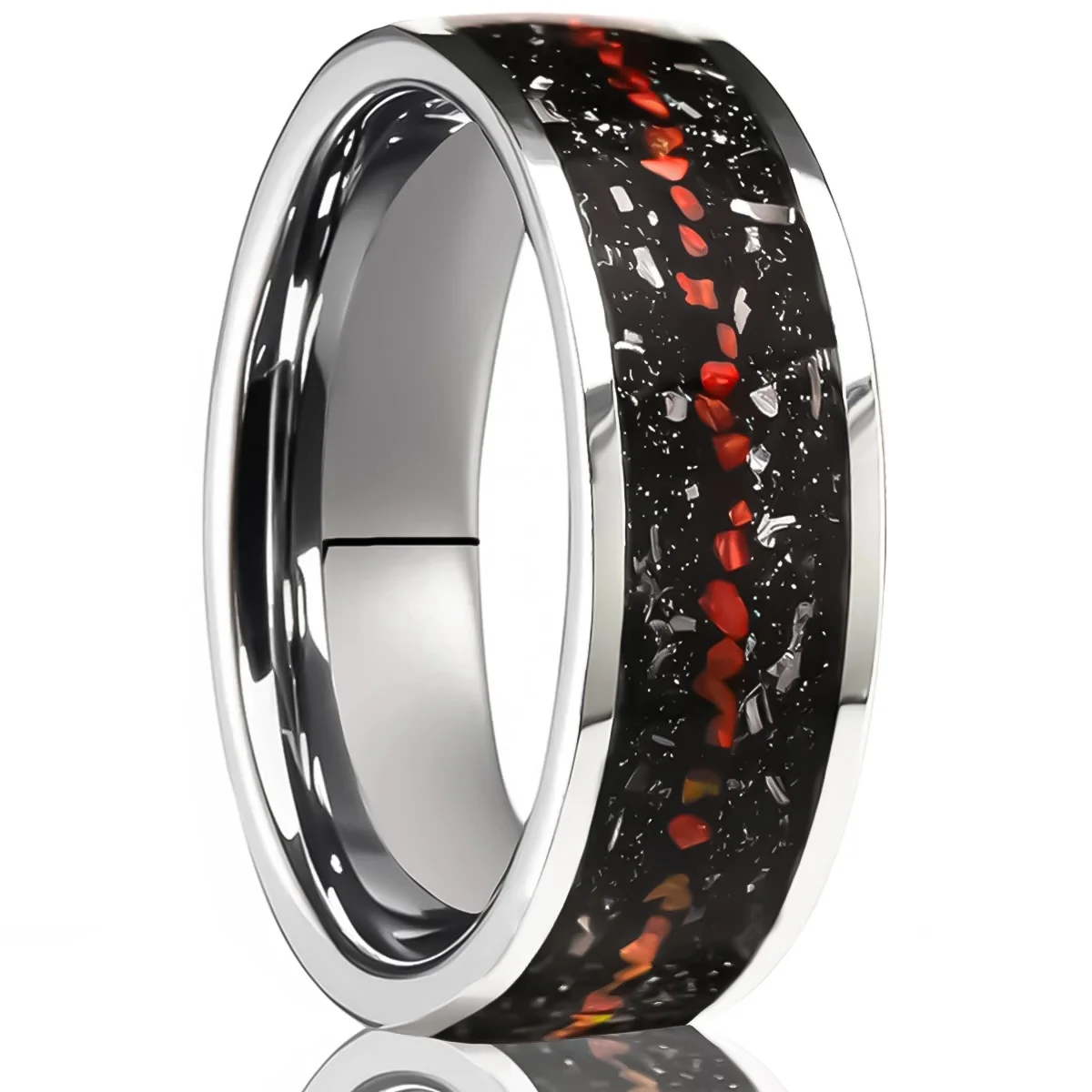 New Arrival Jewelry 8mm Mens Fashion Jewelry Engagement Wedding Band Natural Red Opal and Sandstone Meteorite Anniversary Band