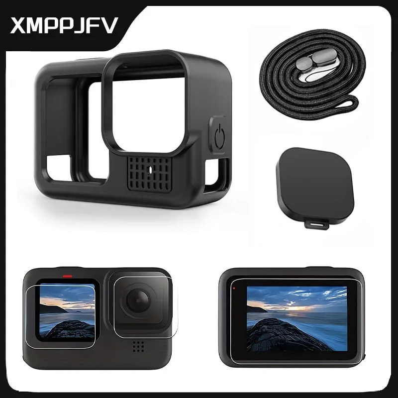 واقية غطاء من السيليكون ل GoPro بطل 13 12 11 10 9 أسود الزجاج المقسى حامي الشاشة فيلم عدسة غطاء تغليف ل Go Pro 13