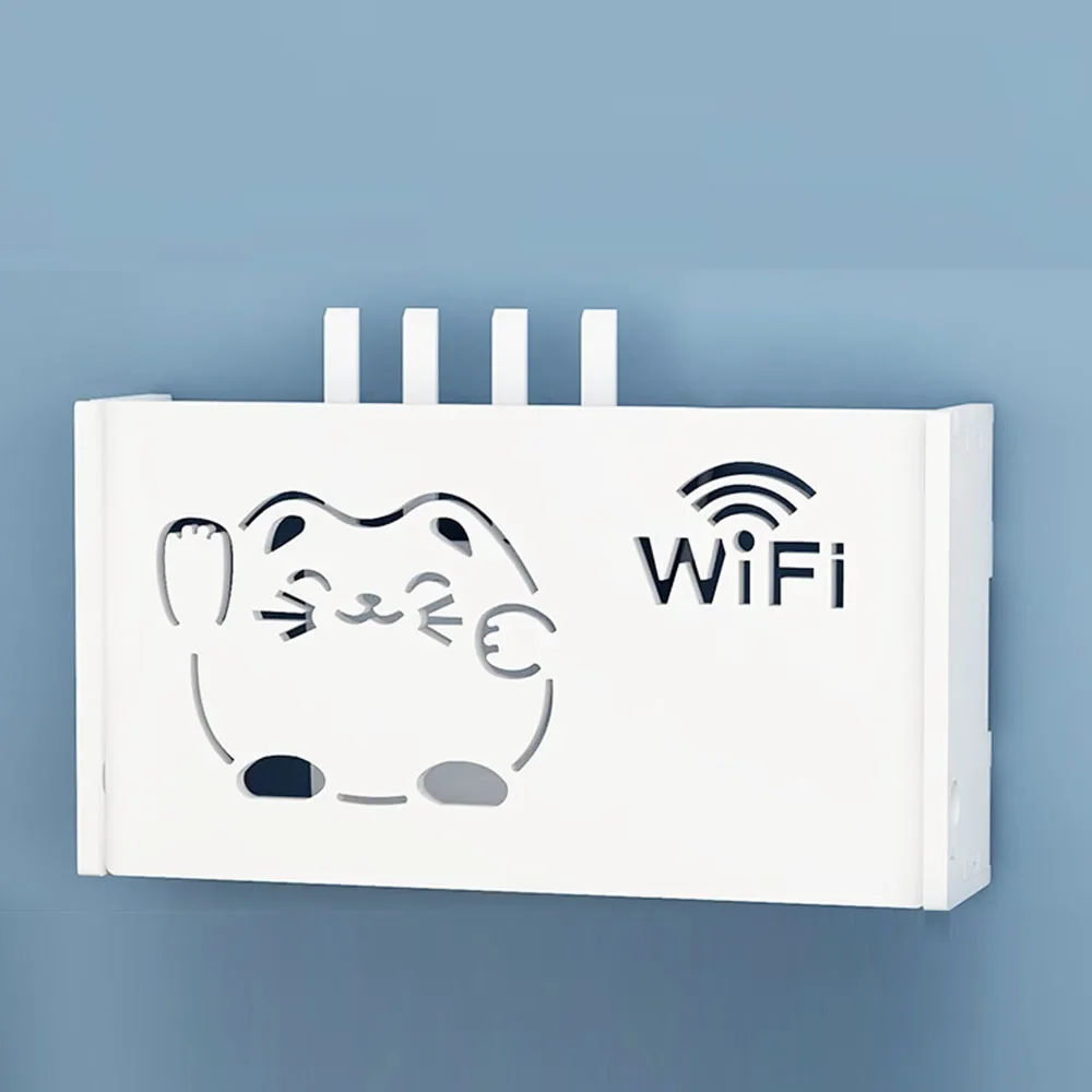 White Wifi Router Storage Boxes Cable Power Plug Wire Wall Mounted Shelf Storage Rack 1PC