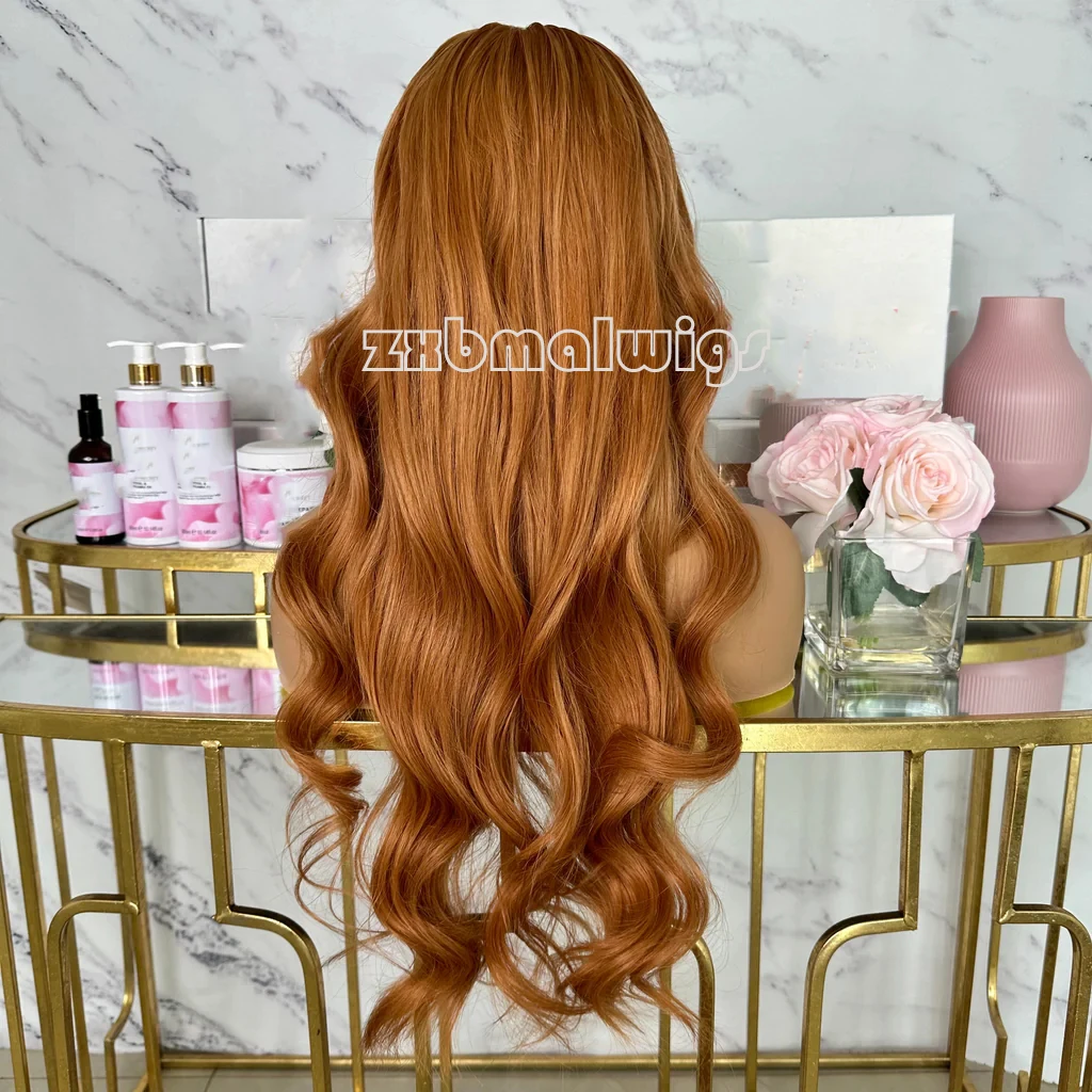 ZXBMALWIGS Orange Ginger Cosplay Synthetic Hair 13X4 Lace Front Wigs Loose Wave  Heat Fiber Long Wave Wig for Women Party Wear