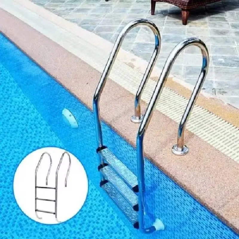 1.0mm Thick Silver SS304 Inground Pool Ladder With 3/4/5 Anti-Slip Steps, Fixed Spec For Outdoor Commercial Swimming Pool