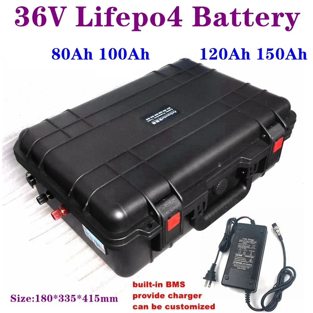 IP67 36V 80Ah 100Ah 120Ah 150Ah LiFepo4 battery BMS Ttrolling motor boat solar +10A Charger