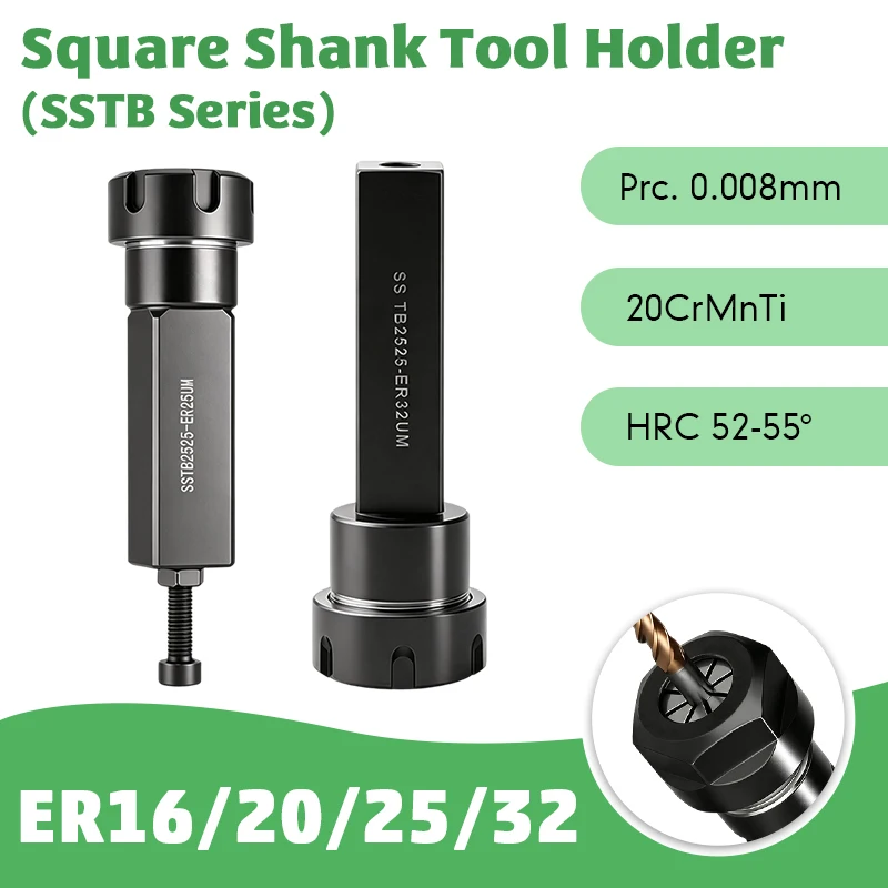 Square Shank ER Tool Holder SSTB1616/2020/2525 Lathe ER Extension Bar ER16/ER20/ER25/ER32 ER Collet Chuck for CNC Lathe