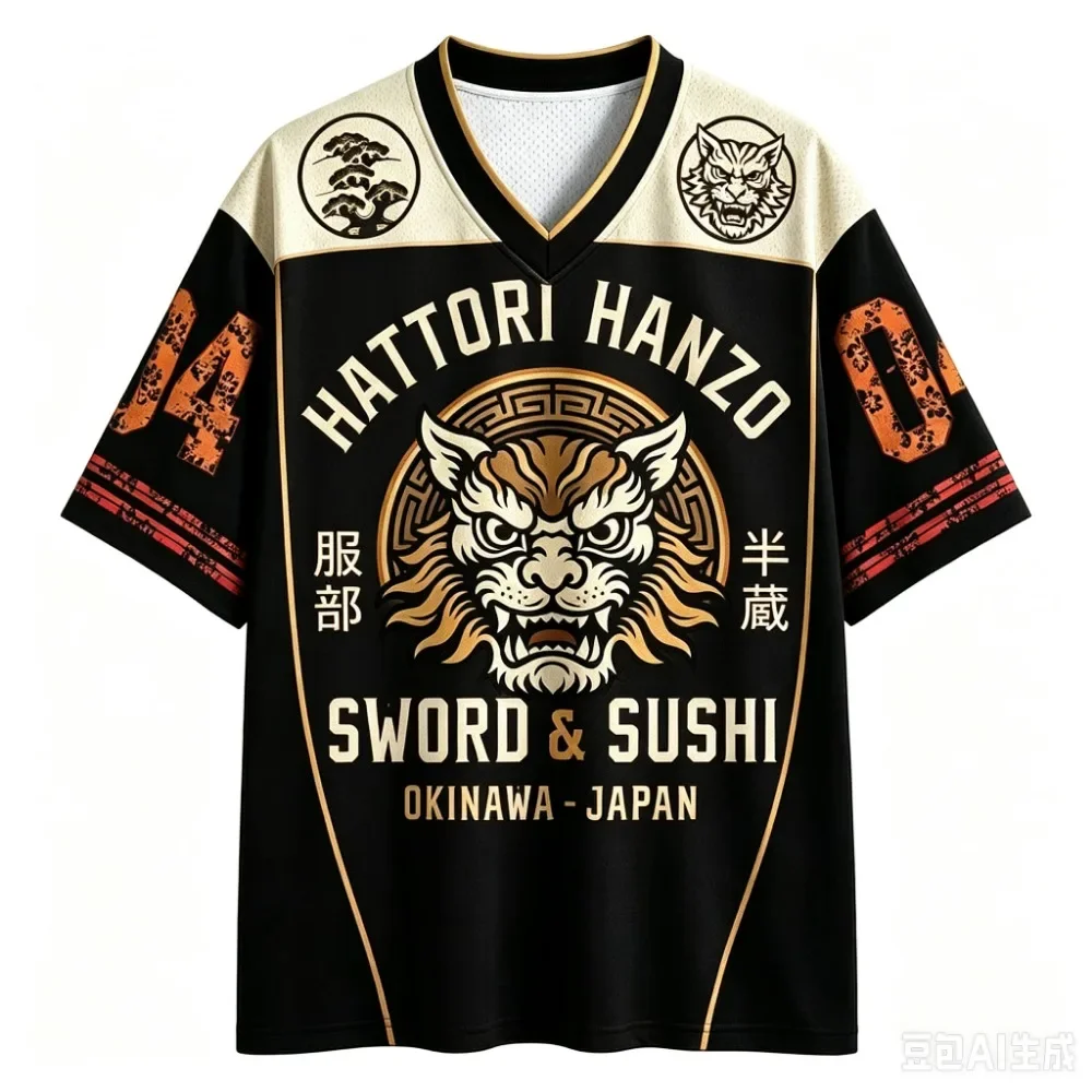 Modisches Neues Design Japanischer Legendärer Krieger-Tiger 3D-Druck Herren- und Damen-V-Neck-Sport-Shirt, Locker Geschnittenes T-Shirt, Street Y2K Familienkleidung – Detail 8