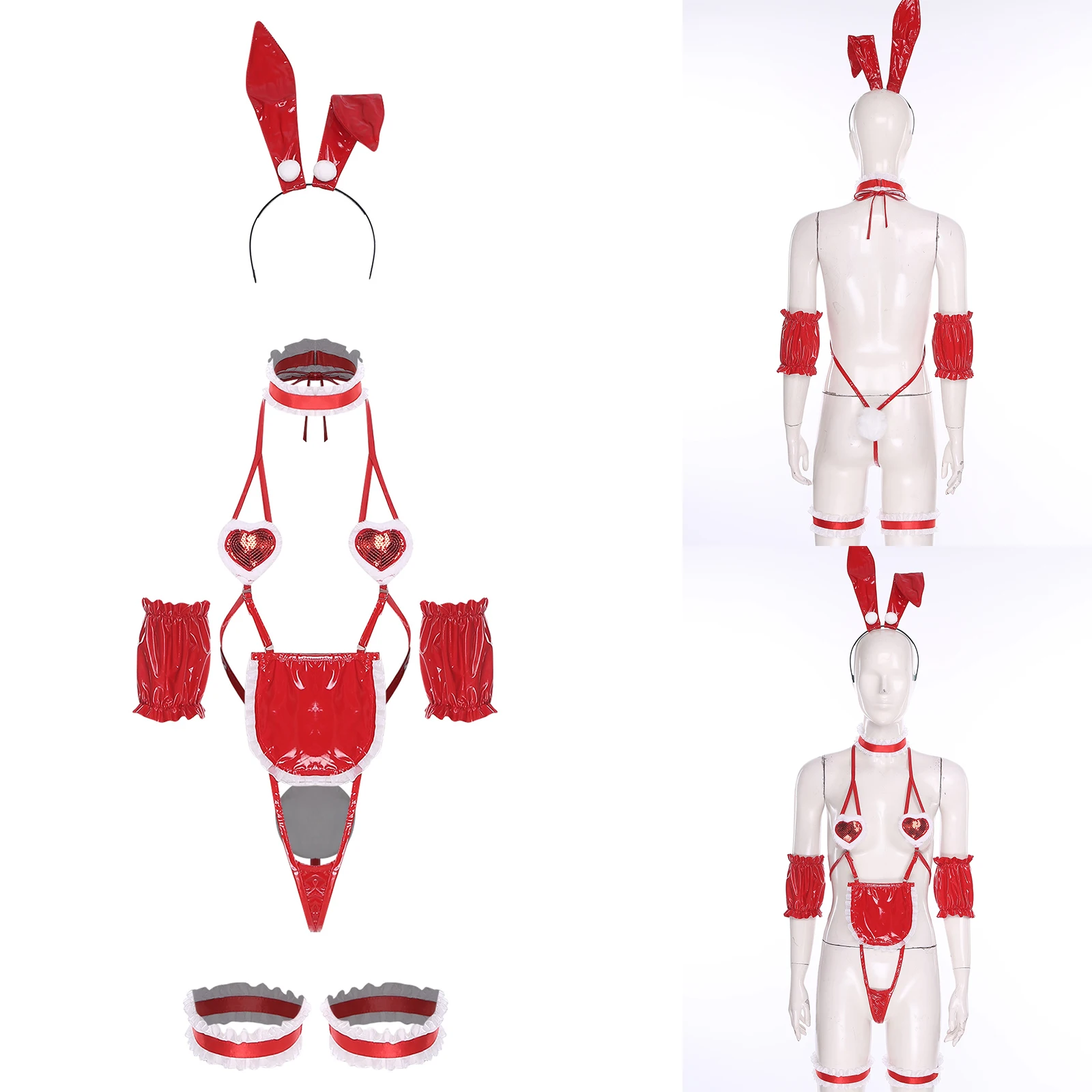 

Women PU Leather Bunny Ladies Lingerie Flirting Teddies Micro Bra Cover T-back Thong Bodysuits for Erotic Anniversary Honeymoon