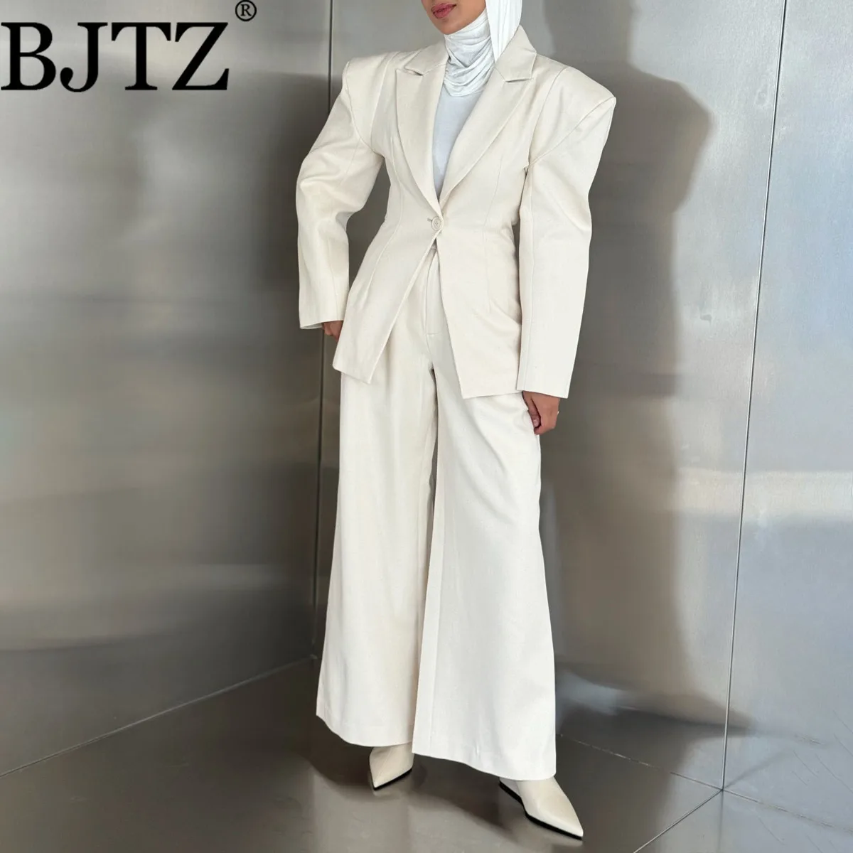 

BJTZ French Style Elegant Simple Solid Color Blazer Women Spring New High-end Fashion Chic Wide-leg Pants Two-piece Set