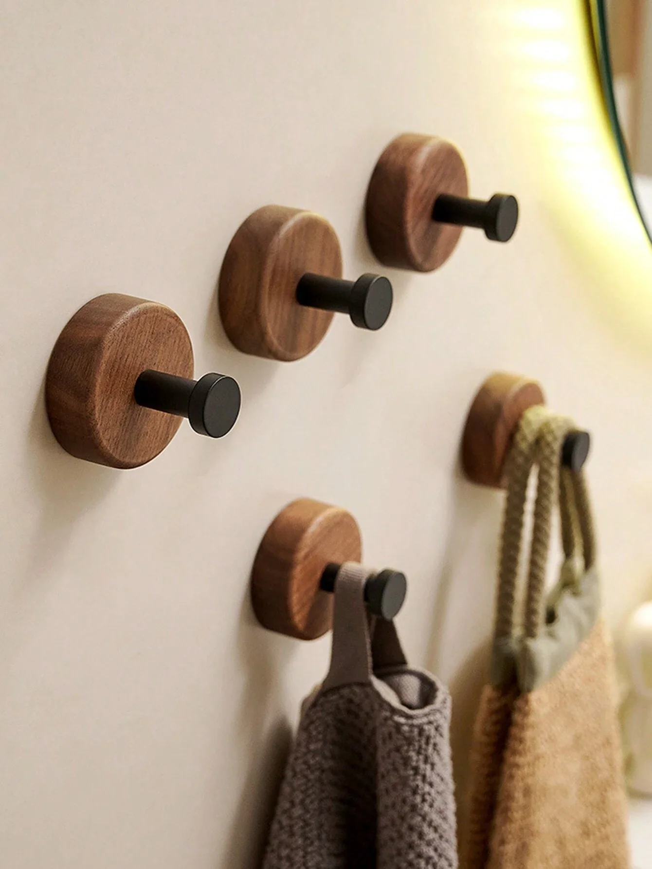 1pc Walnut Wooden Wall Mounted Hook Without Drilling