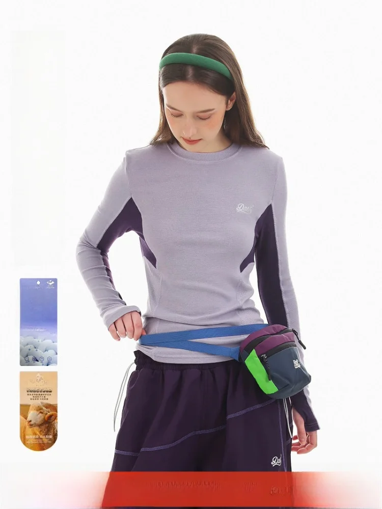 

DSU 2026 Spring Merino Wool Blend Long Sve T-irt round Ne Splice Color Blo Print Soft Comfortable Breathable Women's...