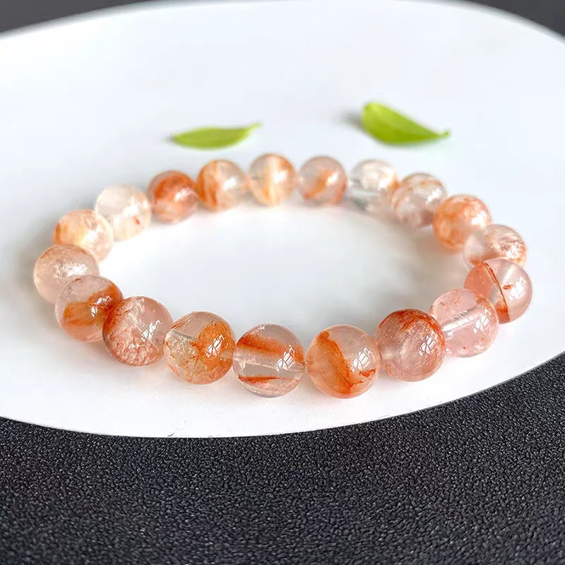 Natural Red Sericite Phantom Clear Round Beads Bracelet Crystal Orange Garden Snow Phantom Women Men 8mm 9mm 10mm 11mm AAAAA