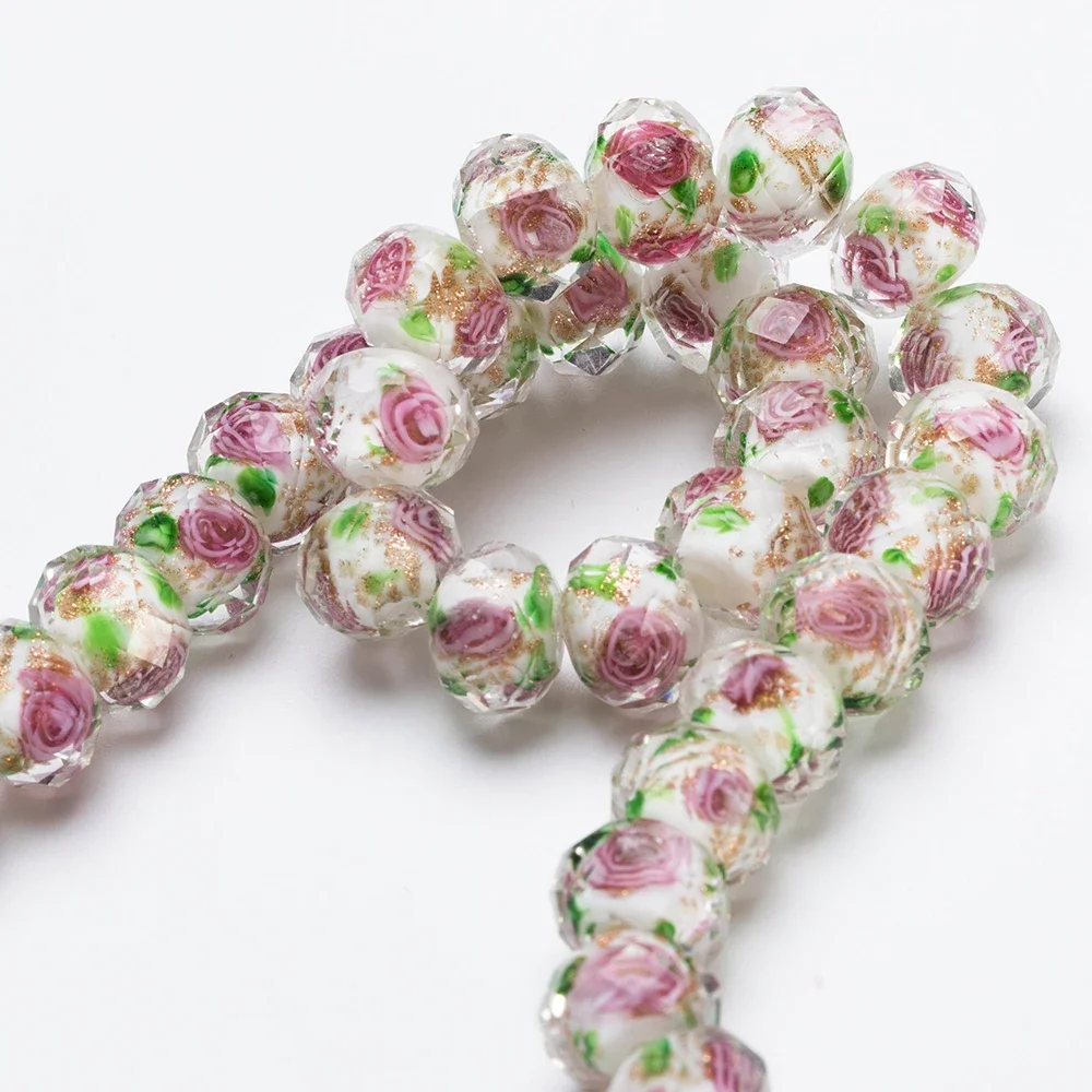 8 10 12MM Murano Lampwork Rondelle Beads Faceted Rose Flower Glass Bead Loose Spacer Beads for Bracelet Neacklace Jewelry Making