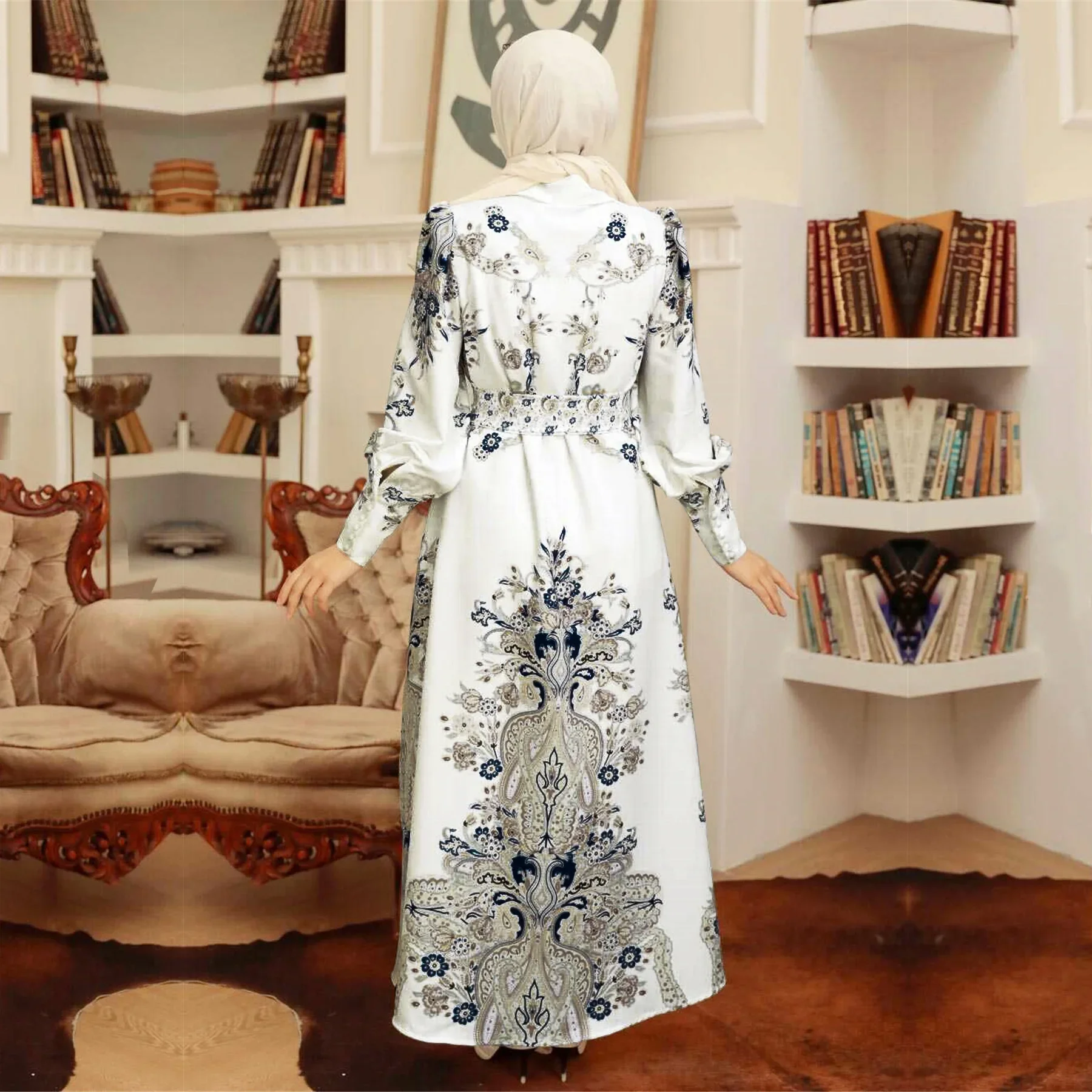 Robes de soirée d'automne pour femmes, imprimé, manches longues, Slim, Kaftan Abayas, robes musulmanes de dubaï, robes de soirée malais-indonésie, 2023