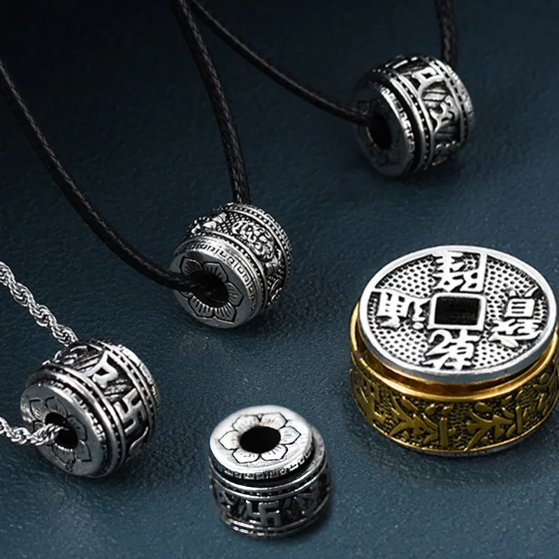 Lucky Beads Pendant Necklaces Chinese Buddhism Six-character Mantra Carving Necklace Men Women Long Choker Retro Fashion Jewelry