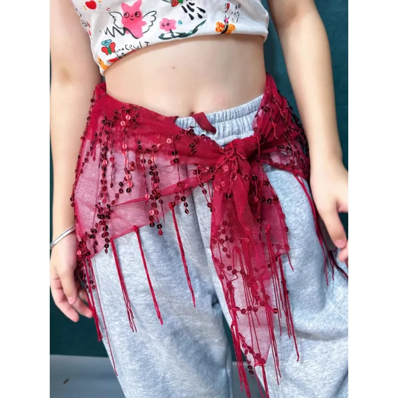 カスタマイズされたジャズベリーダンスウエスト装飾バットカーテンストリートトレンディなブランド三角スカーフスパークルタッセルウエストチェーンヒップスカーフ