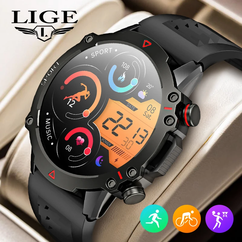 1.53 Cal HD Bluetooth Call Smart Watch męski nadajnik sportowy Fitness Monitor pracy serca IP67 wodoodporny Smartwatch dla mężczyzn z systemem Android + IOS