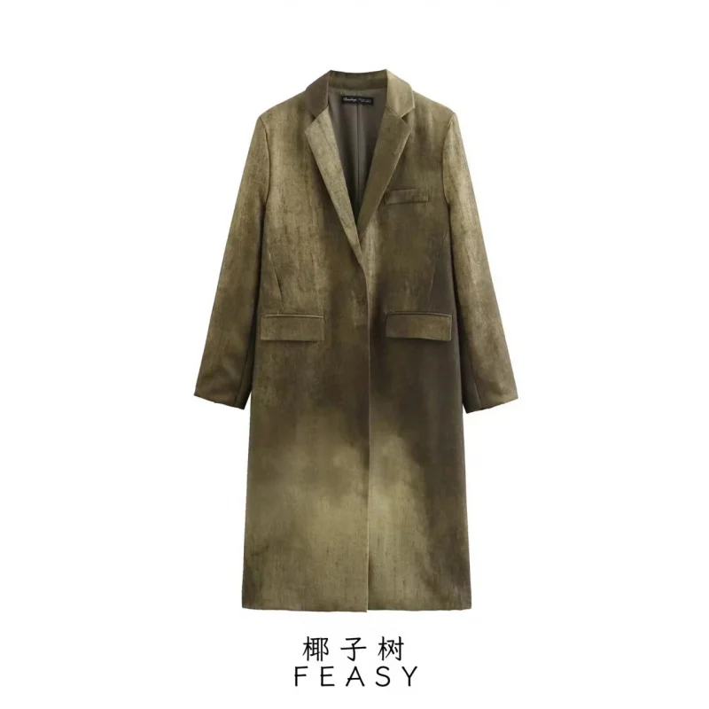

Foreign Trade European and American Women's Fashion2024Summer New Tie-Dye Turn-Down Collar Buttonless Pocket Decor Coat Jacke