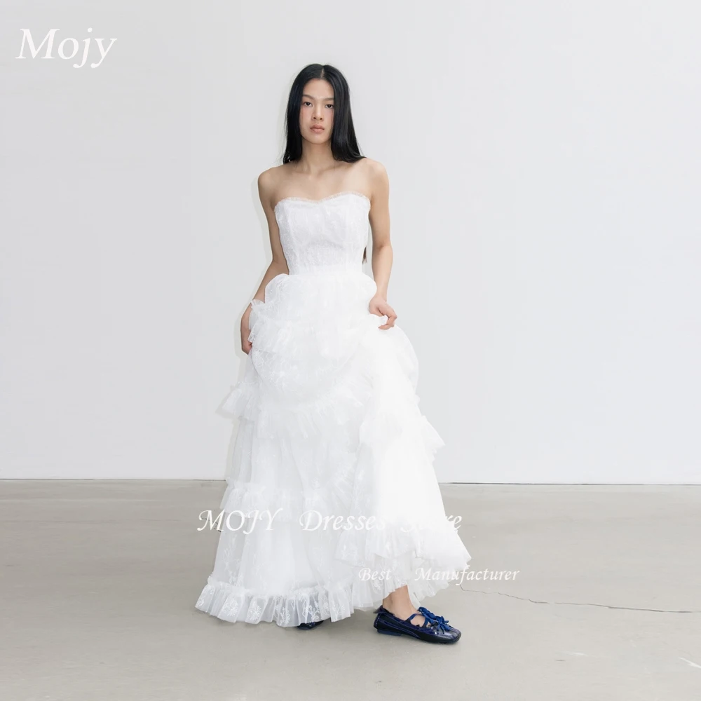 

Mojy Strapless Tulle Ball Gown Wedding Dresses Princess Korea Photo shoot Ruffles Luxury Bridal Dress Corset Back Customized