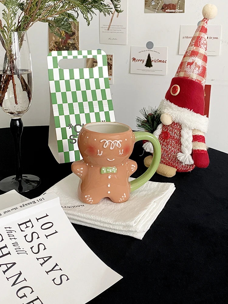 320ml Cute Cartoon Gingerbread man Ceramic Mug Couple Cup High Value Mug Breakfast Milk Coffee Mug Small Gifts