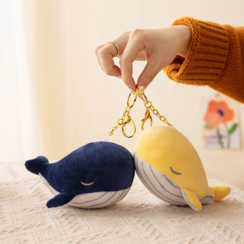 Little Whale Pendant Soft Plush Toy Stuffed Colorful Cartoon Animal with Metal Ring Keychain Schoolbag Backpack Accessory Gift