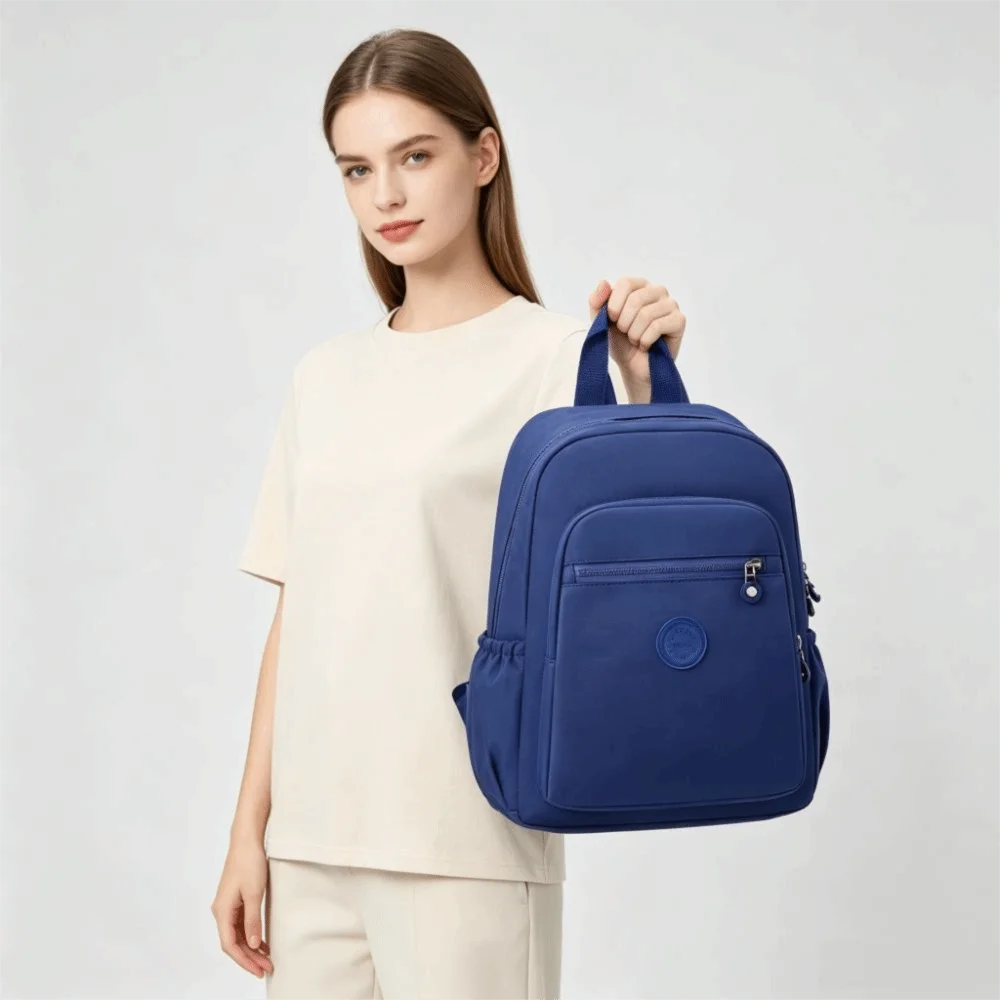 Nylon Women's Backpack Solid Color Adjustable Strap Travel Daypack Anti-Splash Large-Capacity Student Schoolbag for Women