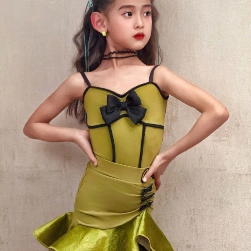 

Платье для латинских танцев по индивидуальному заказу, тренировочный комплект, камзол для девочек, ча-ча-самба, профессиональный костюм для выступлений