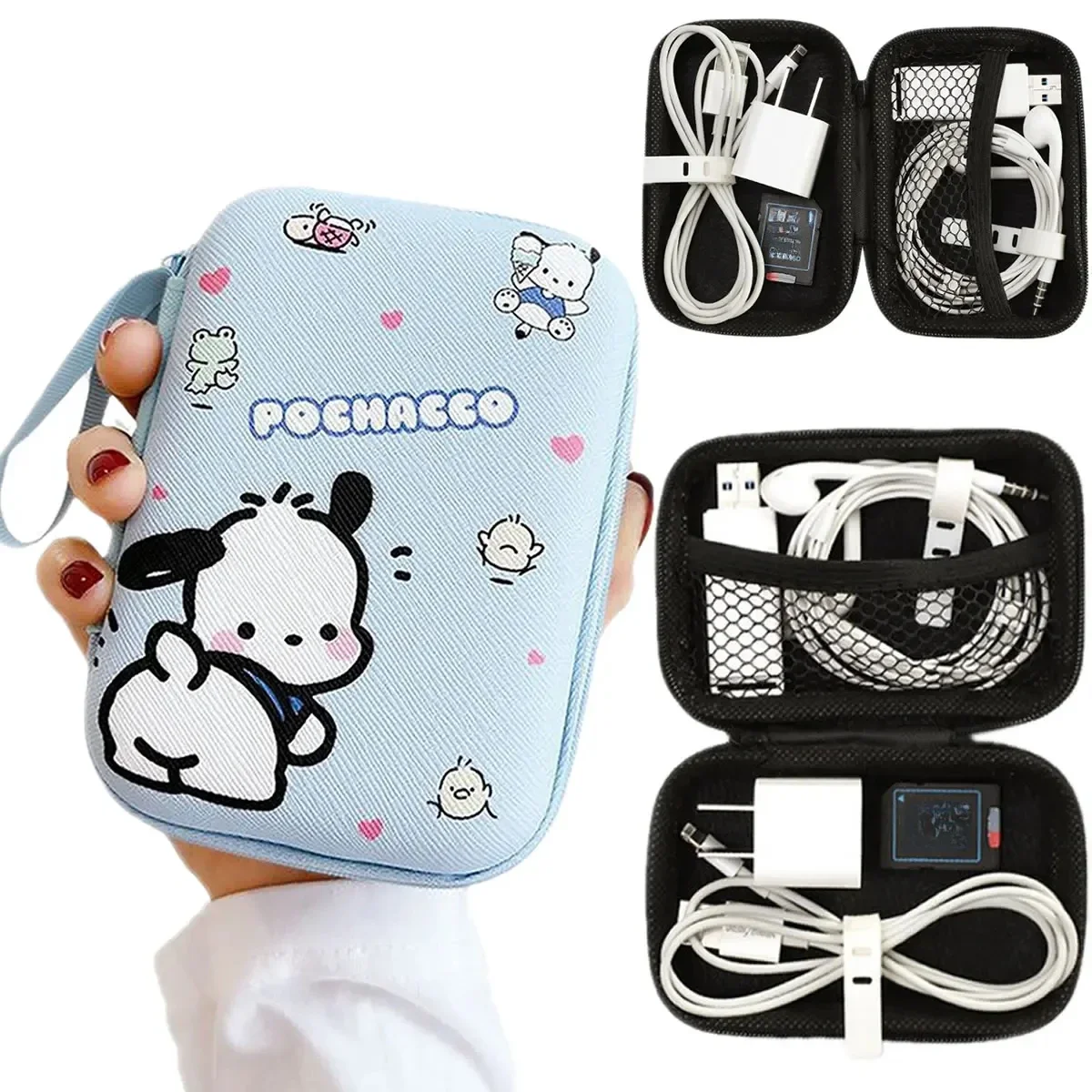 

Sanrio Hello Kitty Pochacco Data Cable Charger Sorting Storage Protective Bag Girl Cute Cartoon Portable Travel Cosmetic Bag